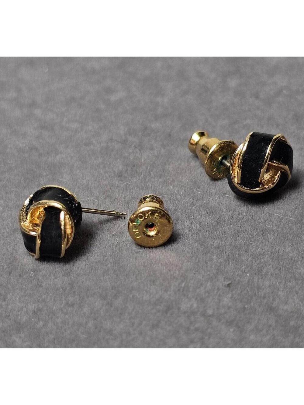Vintage Monet Black and Gold Knot Style Earrings